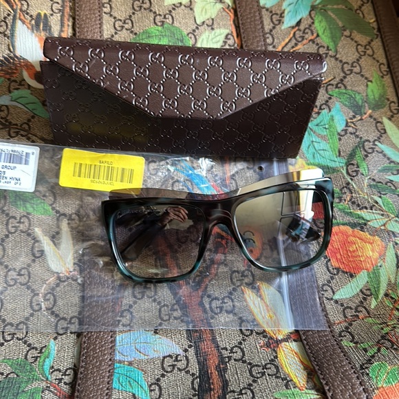 NEW GUCCI DOUBLE GG SUNGLASSES FRAME EYEBROW MASK BLUE TORTOISE 3782 TEAL BROWN - Picture 12 of 16